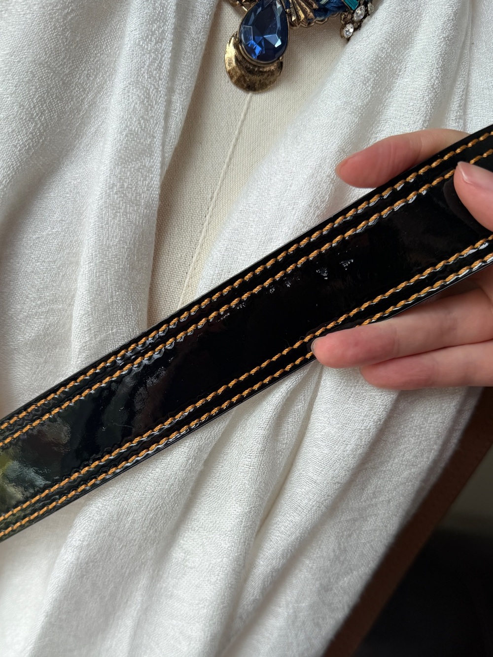 B-FENDI Black Patent Belt with Orange Stitching - Picture 9 of 9